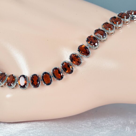Natural Garnet Tennis Bracelet 925 Sterling Silver - Picture 2 of 3